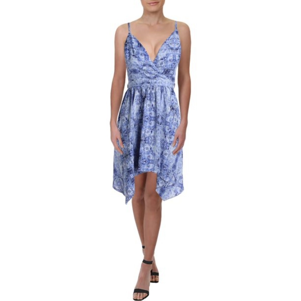 AQUA Dress Blue Paisley S/L Handkerchief hem NWT S - Picture 8 of 13